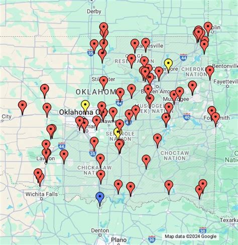 oklahoma casinos map - oklahoma casino map interactive